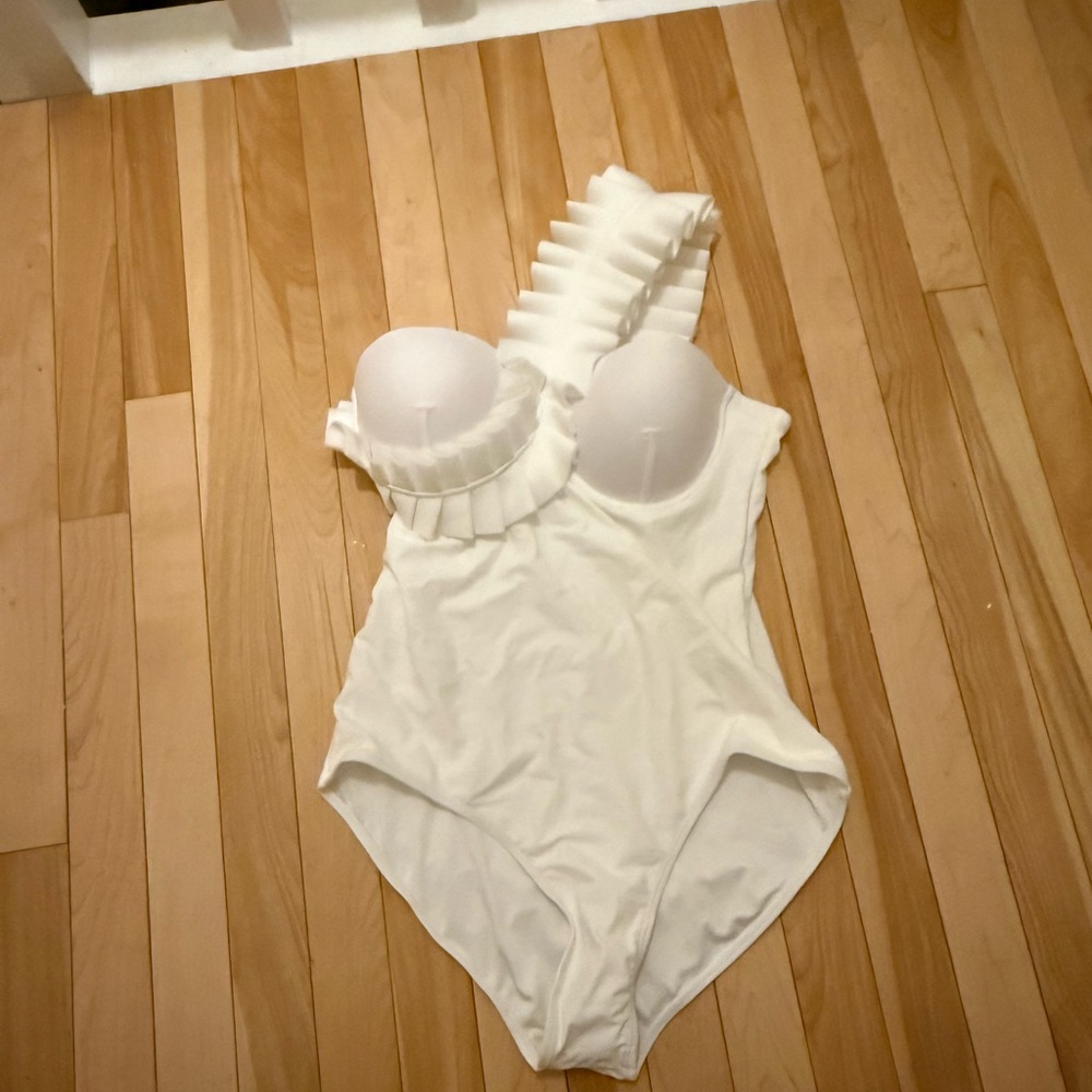 White Ruffled One-Piece Swimsuit - Picture 2 of 3